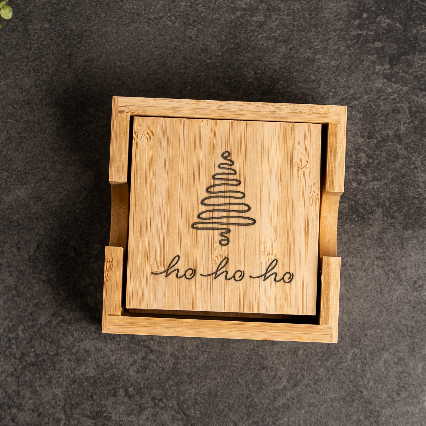 Christmas Tree Bamboo Coaster Set With Holder