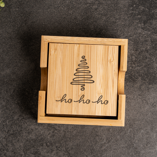 Christmas Tree Bamboo Coaster Set With Holder