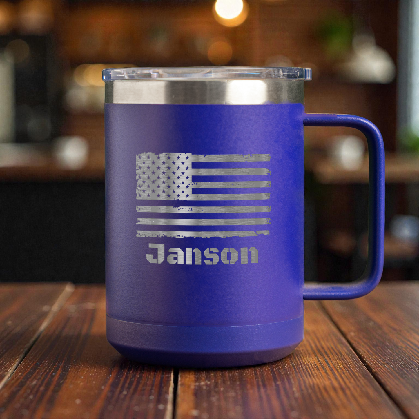 Personalized 15oz Stainless Steel Mug with American Flag Design