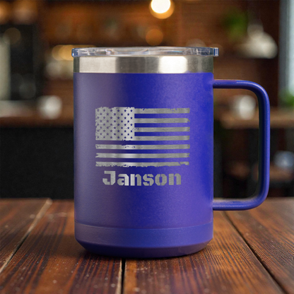 Personalized 15oz Stainless Steel Mug with American Flag Design