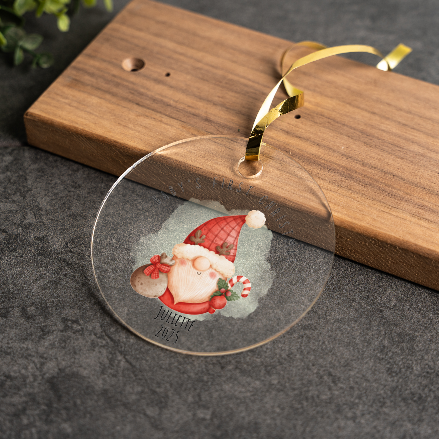 Custom Baby's First Christmas Ornament, Personalized Acrylic Holiday Decoration, Cute Santa Design