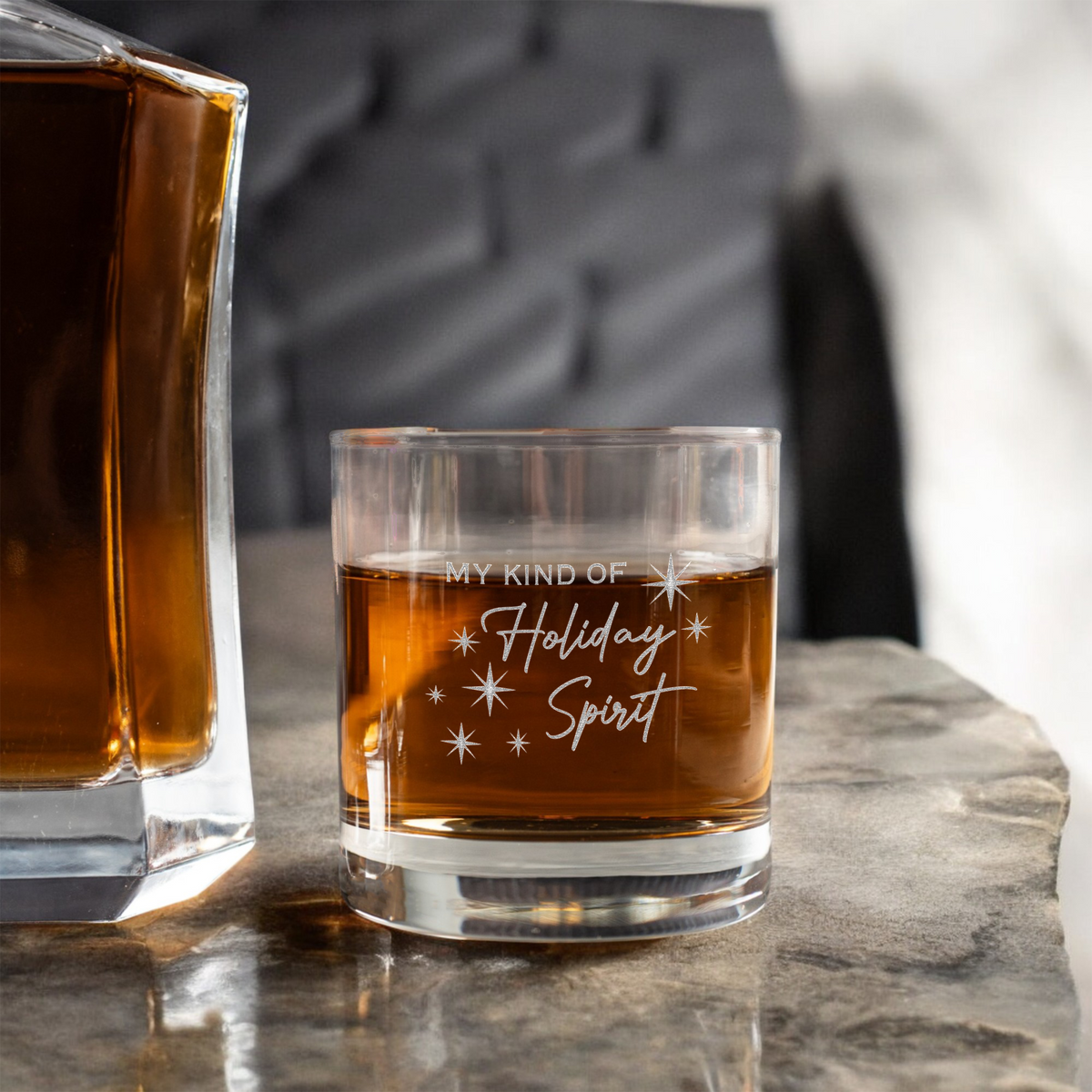 My Kind of Holiday Spirit Engraved Whiskey Glass, Holiday Party Barware, Christmas Cup, Men's Christmas Gift
