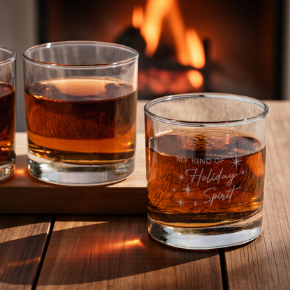 My Kind of Holiday Spirit Engraved Whiskey Glass, Holiday Party Barware, Christmas Cup, Men's Christmas Gift