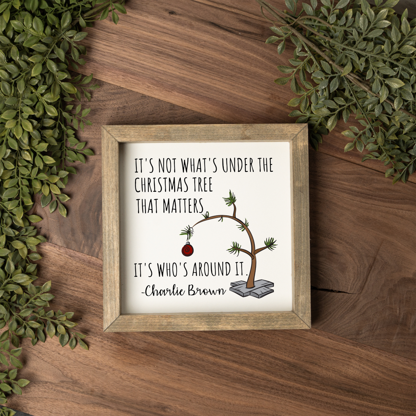 Christmas Themed Rustic 1:1 Wooden Framed Decor, Minimalist Christmas Wall Art, Holiday Home Decoration
