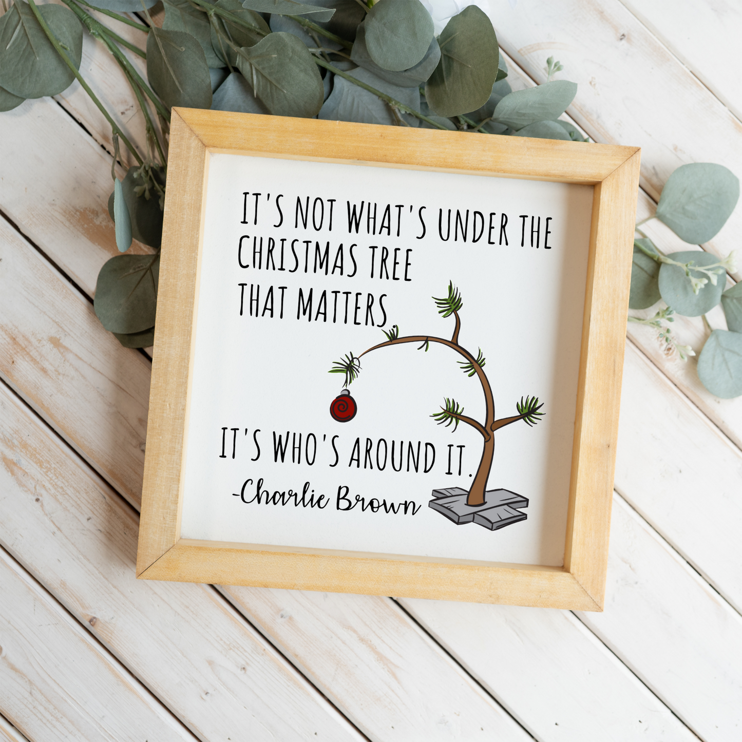 Christmas Themed Rustic 1:1 Wooden Framed Decor, Minimalist Christmas Wall Art, Holiday Home Decoration