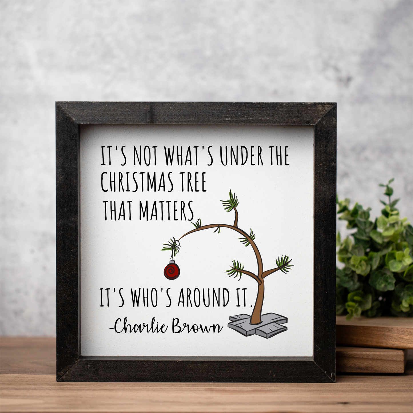 Christmas Themed Rustic 1:1 Wooden Framed Decor, Minimalist Christmas Wall Art, Holiday Home Decoration