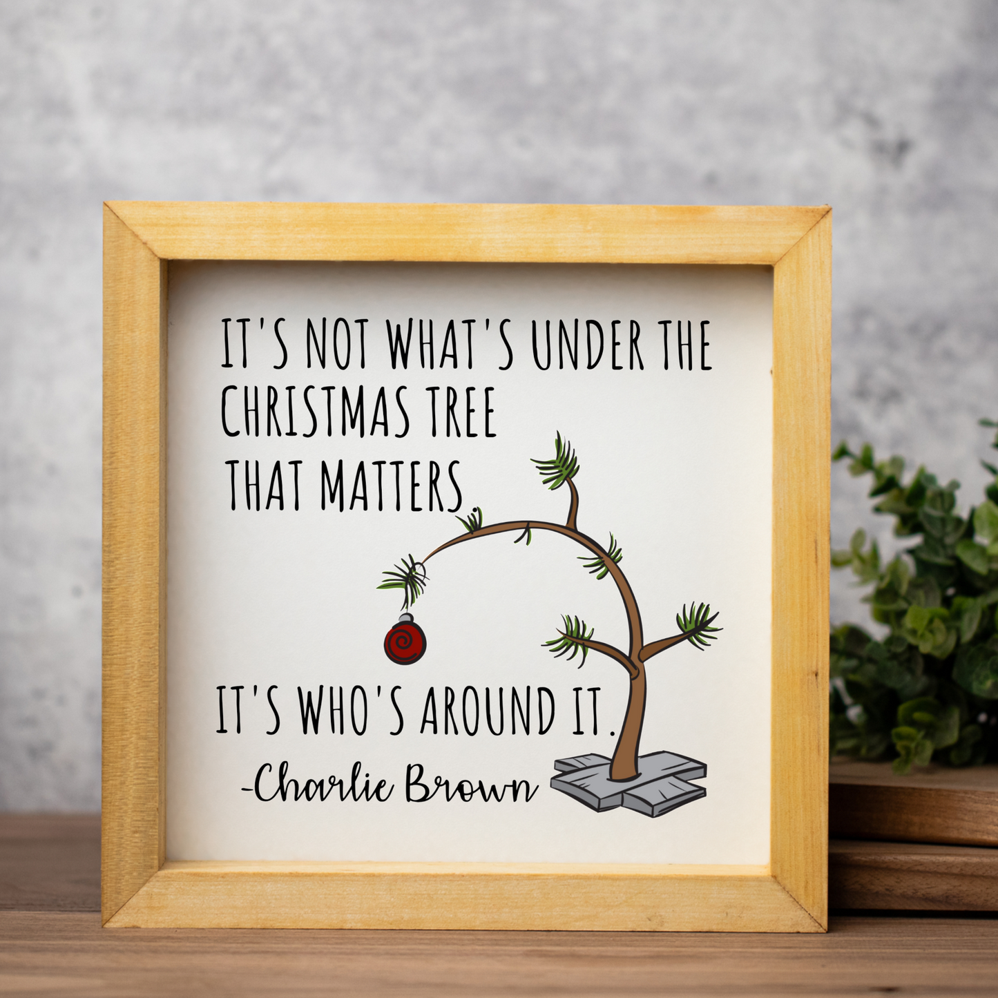 Christmas Themed Rustic 1:1 Wooden Framed Decor, Minimalist Christmas Wall Art, Holiday Home Decoration