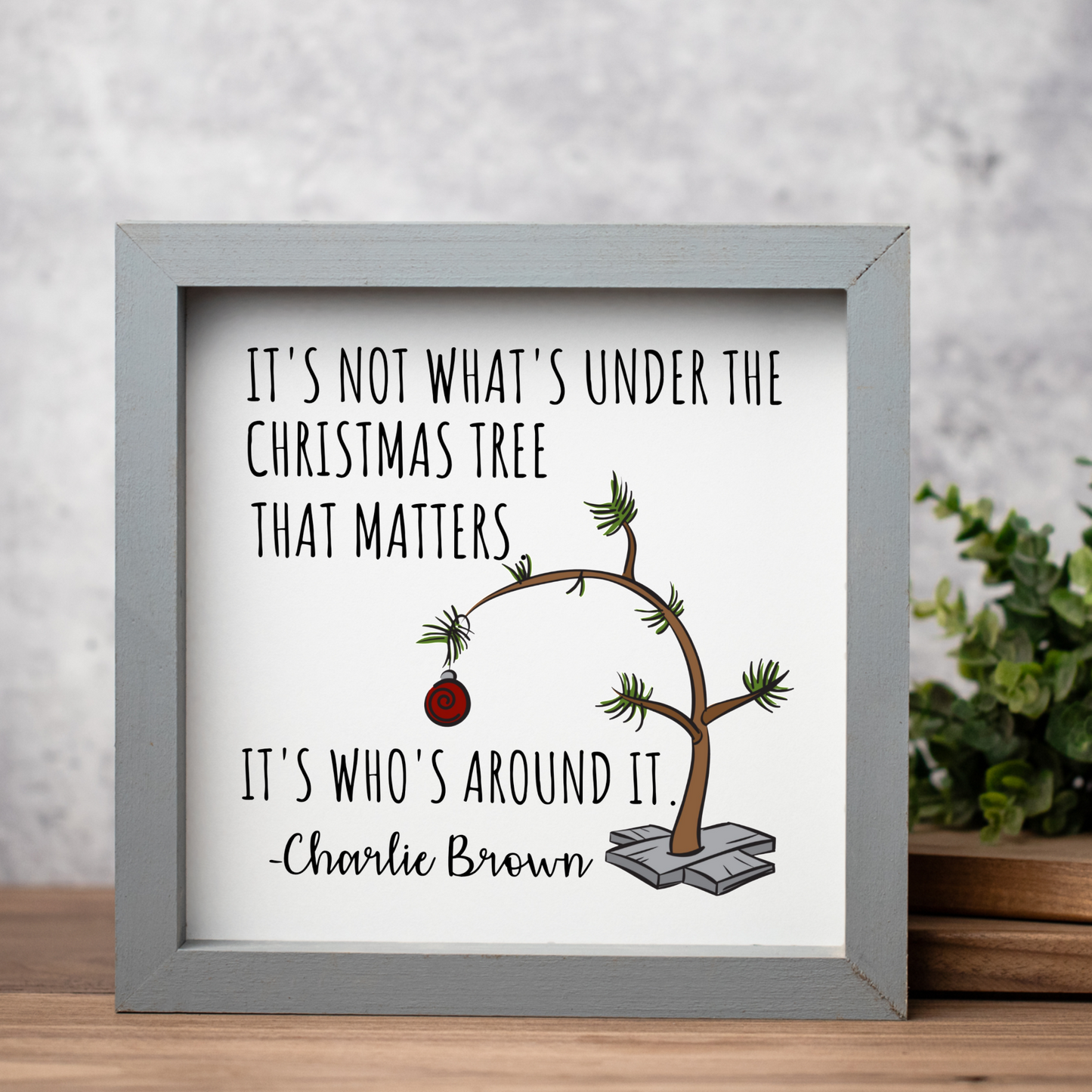 Christmas Themed Rustic 1:1 Wooden Framed Decor, Minimalist Christmas Wall Art, Holiday Home Decoration