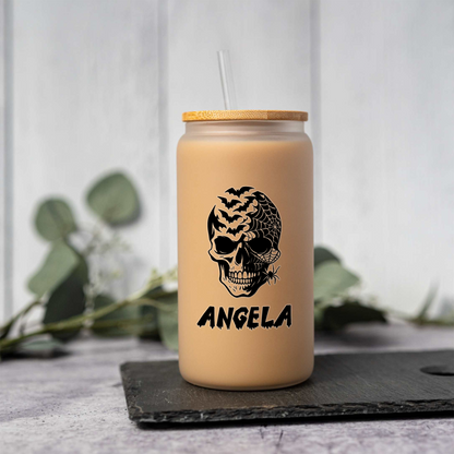 Personalized Halloween Skull Glass Can