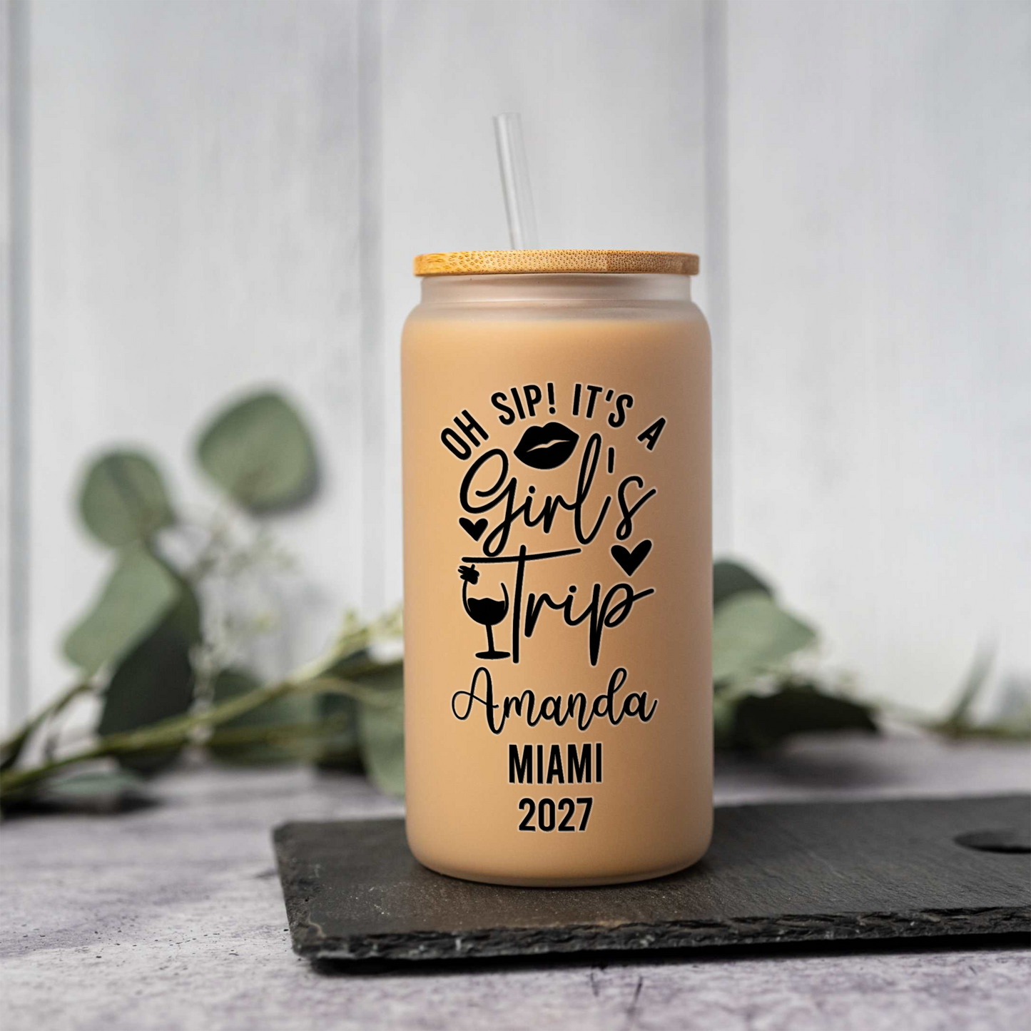 Personalized Girls Trip Glass Can