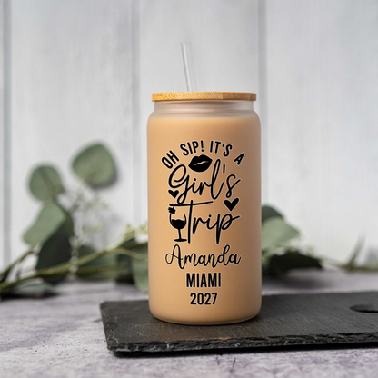 Personalized Girls Trip Glass Can