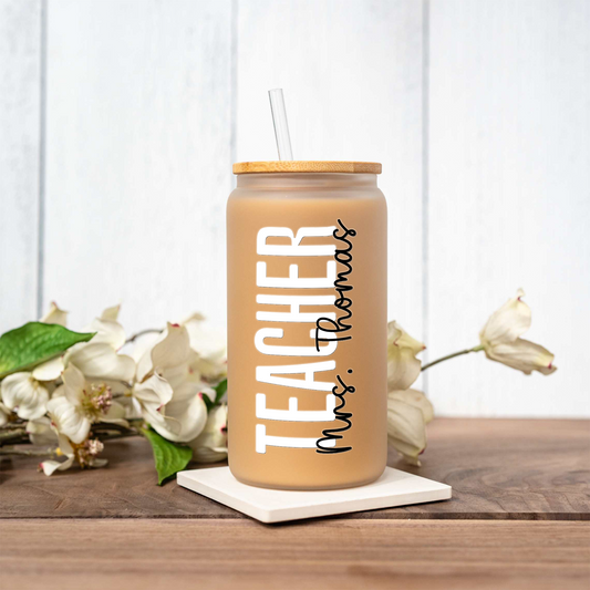 16oz Glass Coffee Can - Teacher Edition