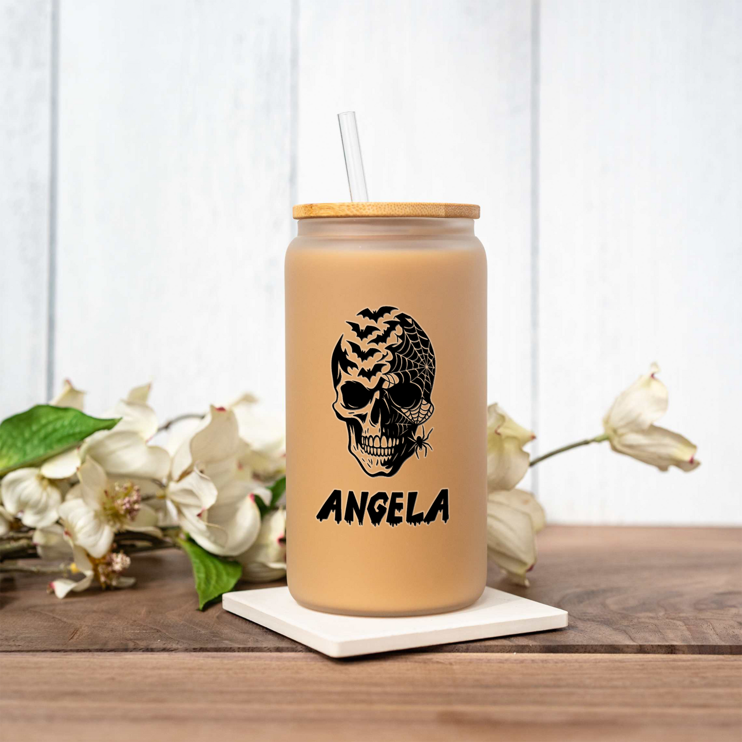 Personalized Halloween Skull Glass Can