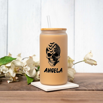 Personalized Halloween Skull Glass Can
