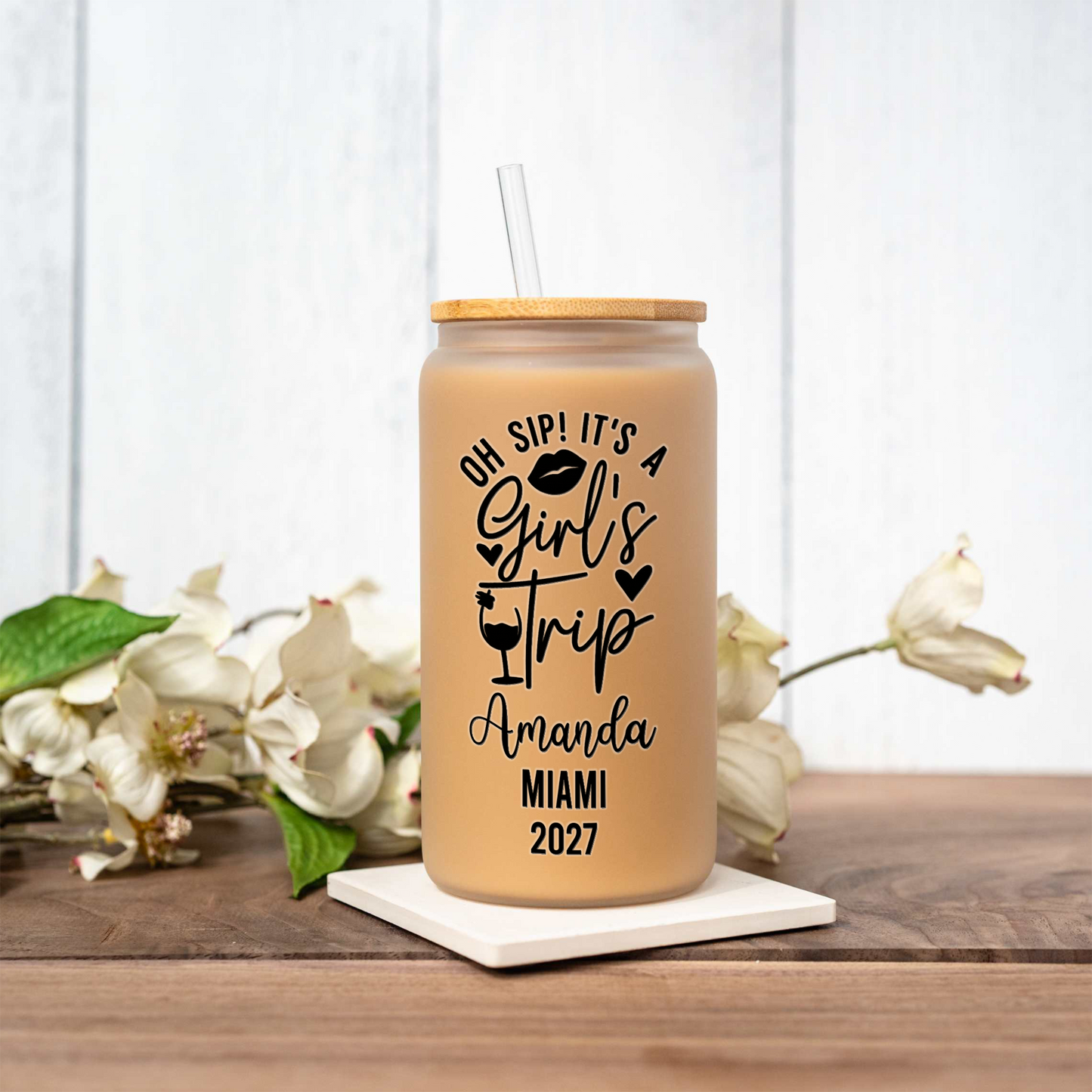 Personalized Girls Trip Glass Can