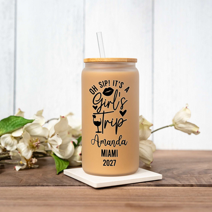 Personalized Girls Trip Glass Can