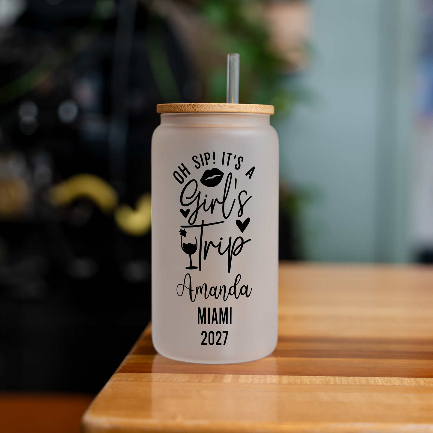 Personalized Girls Trip Glass Can
