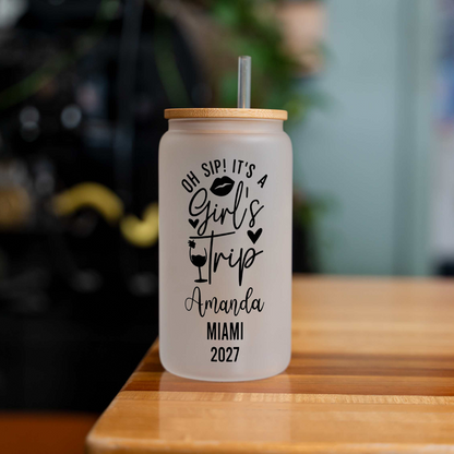 Personalized Girls Trip Glass Can