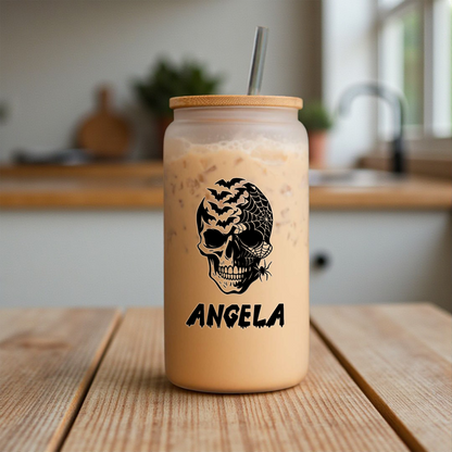 Personalized Halloween Skull Glass Can