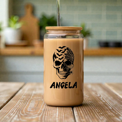 Personalized Halloween Skull Glass Can