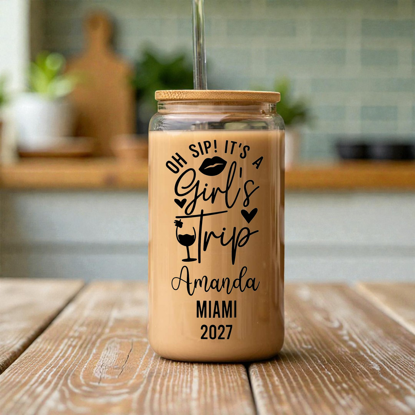 Personalized Girls Trip Glass Can