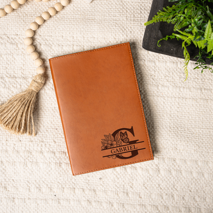 Personalized Leather Journal with Floral Monogram Design