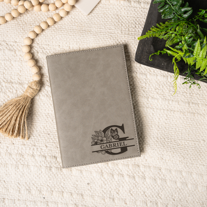 Personalized Leather Journal with Floral Monogram Design