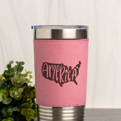 America Design - 20oz Leather Wrapped Tumbler
