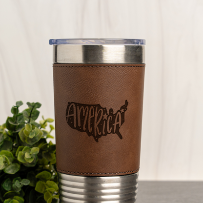 America Design - 20oz Leather Wrapped Tumbler