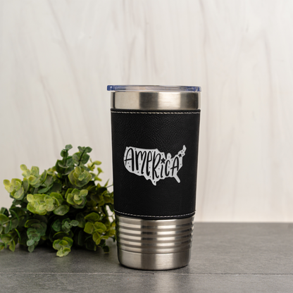 America Design - 20oz Leather Wrapped Tumbler